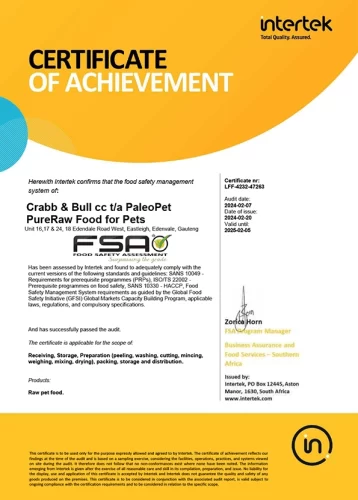 2024 PaleoPet Pure FSA Certificate